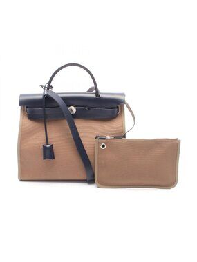 Hermes Handbag Herbag Zip PM Etoupe Bleu Nuit